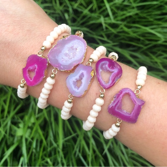 Estrella & Luna Pink druzy crystal boho bracelet - Picture 3 of 6